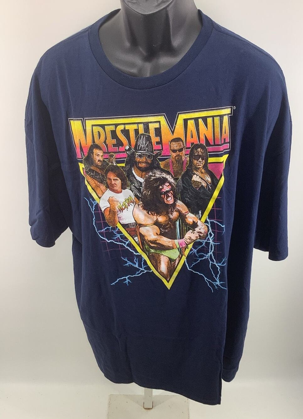 NWT WWE WrestleMania Legends T Shirt Ultimate Warrior Macho Man Blue 3XL 28x32